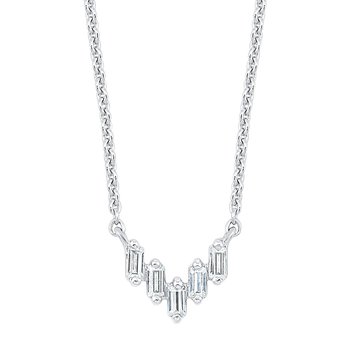 Diamond Baguette Icicle Chevron Necklace in 14k White Gold (1/10ctw)