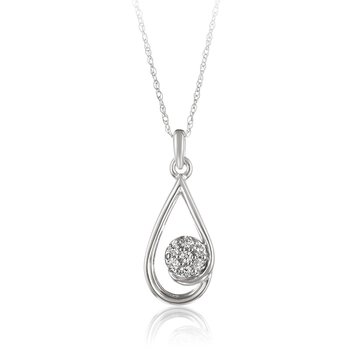 White gold, pear-shape, round diamond cluster pendant
