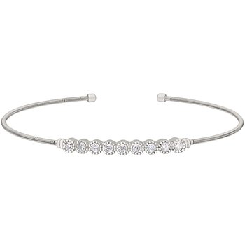 Sterling silver cable cuff bracelet with simulated diamonds 