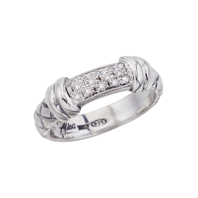 Alisa VHR 905 D Sterling Traversa Band Ring with Rondelles & Pave' Diamond Bar
