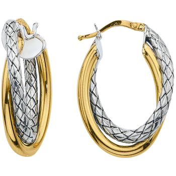 VHE 1423 Twisted Double Shiny Yellow Gold & Sterling Traversa Oval Hoop Earrings