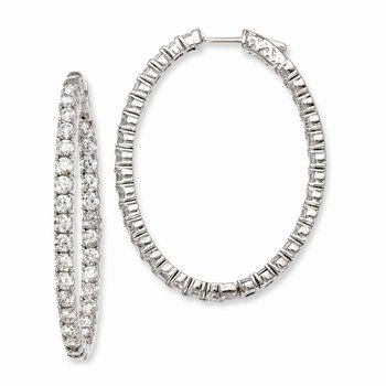 Sterling Shimmer Sterling Silver Rhodium-plated 66 Stone 3.0mm CZ In and Out Oval Hinged Hoop Earrings