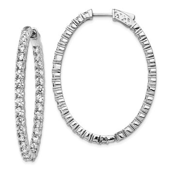 Sterling Shimmer Sterling Silver Rhodium-plated 66 Stone 3.0mm CZ In and Out Oval Hinged Hoop Earrings