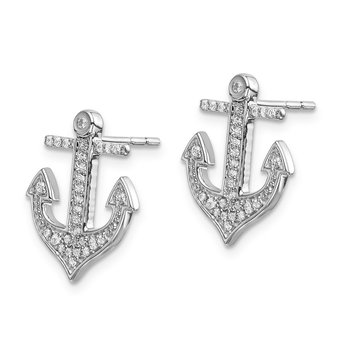 14k White Gold Diamond Anchor Earrings