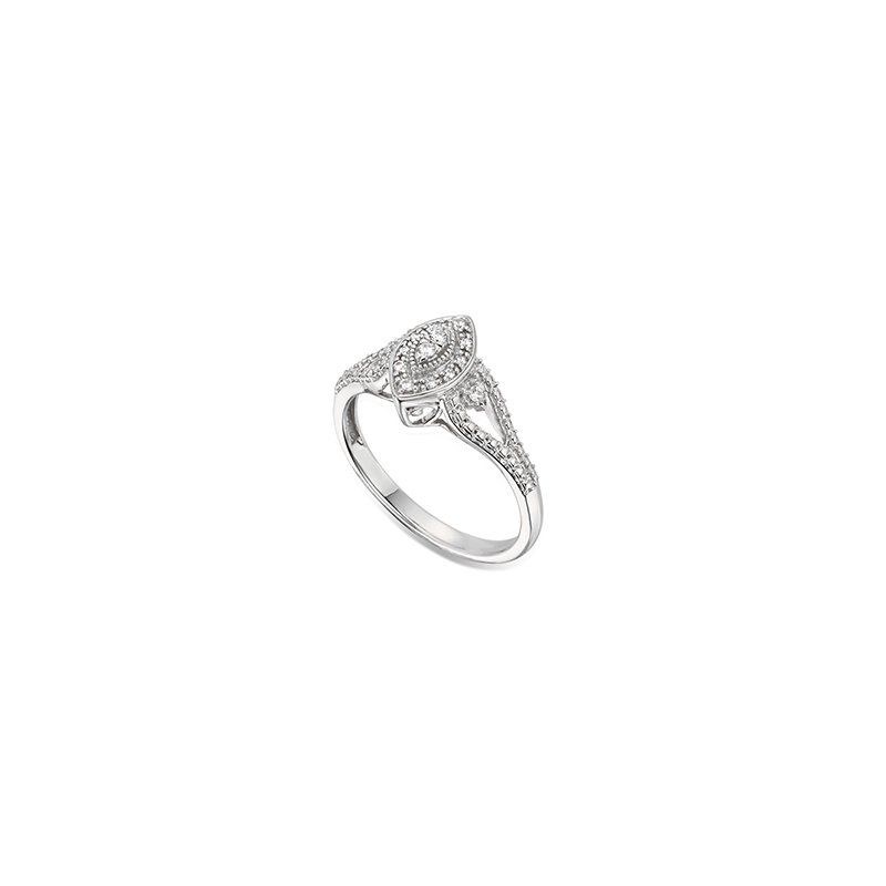 White gold, vintage-inspired marquise shape diamond engagement ring