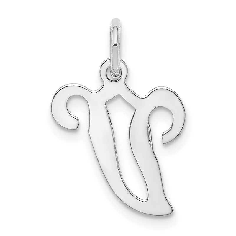 Jewelry Adviser Charms 14k White Gold Small Script Initial V Charm