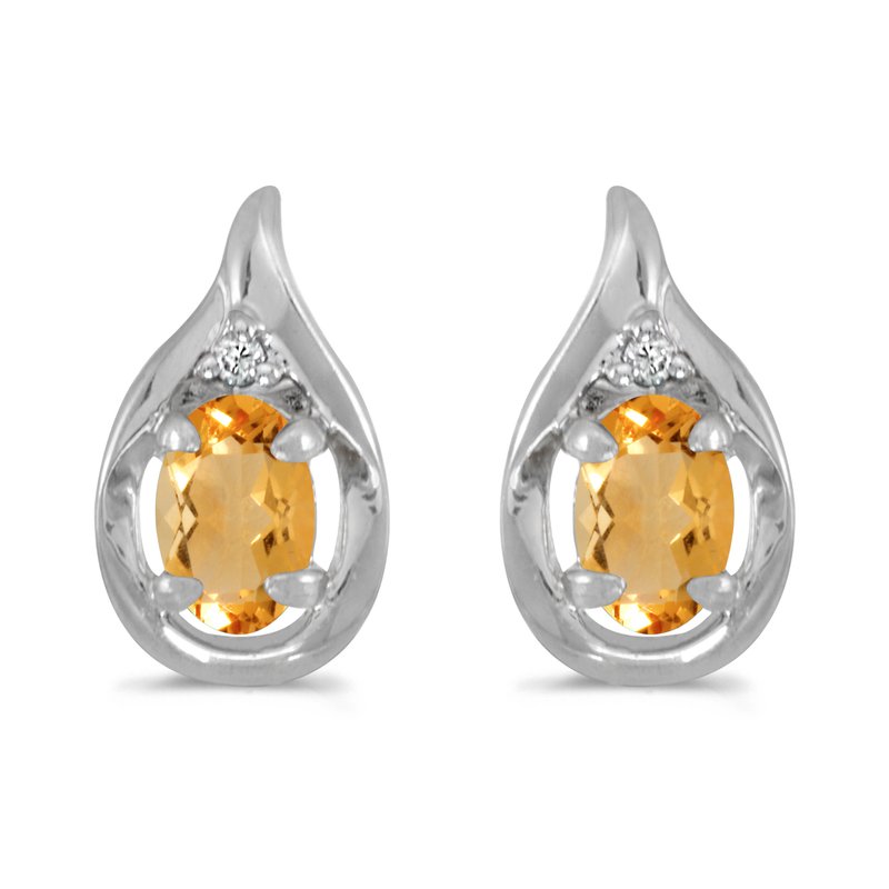 14k White Gold Oval Citrine Earrings 