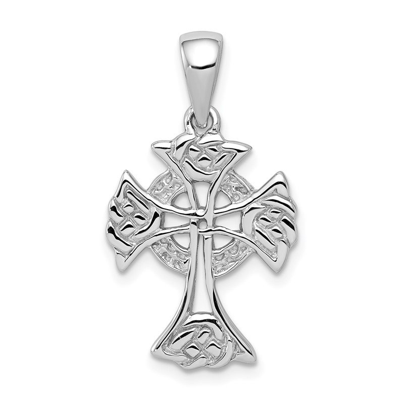 925 Sterling Silver Rhodium-plated Polished & Brushed Cross Charm Pendant 