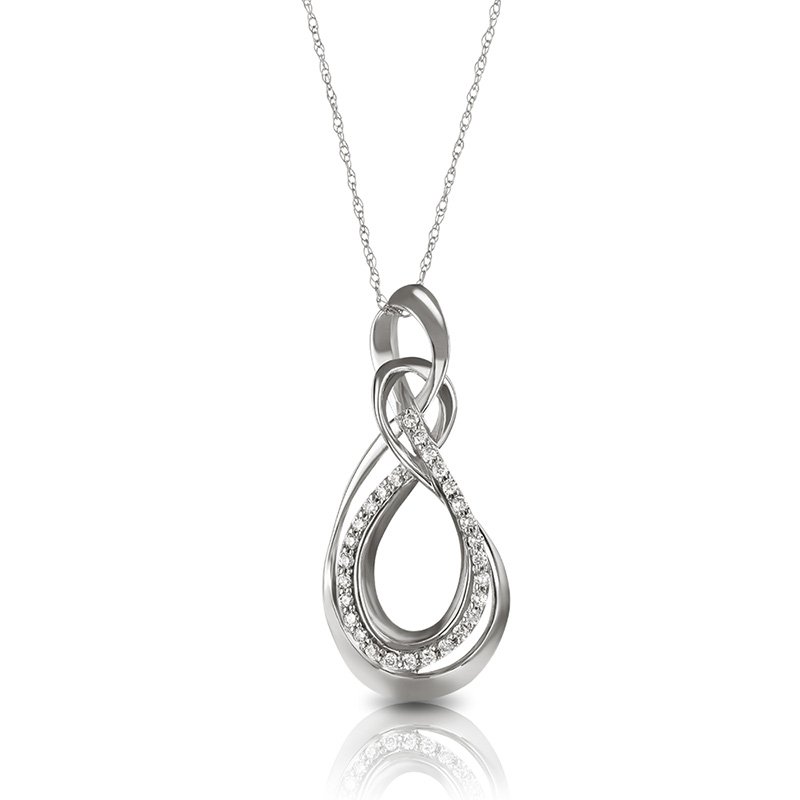 White gold, teardrop knot diamond pendant
