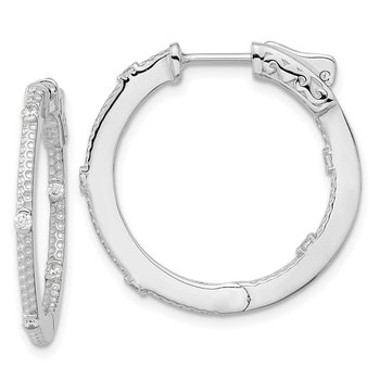Sterling Silver Rhod-plated CZ In/Out Round Hinged Hoop Earrings