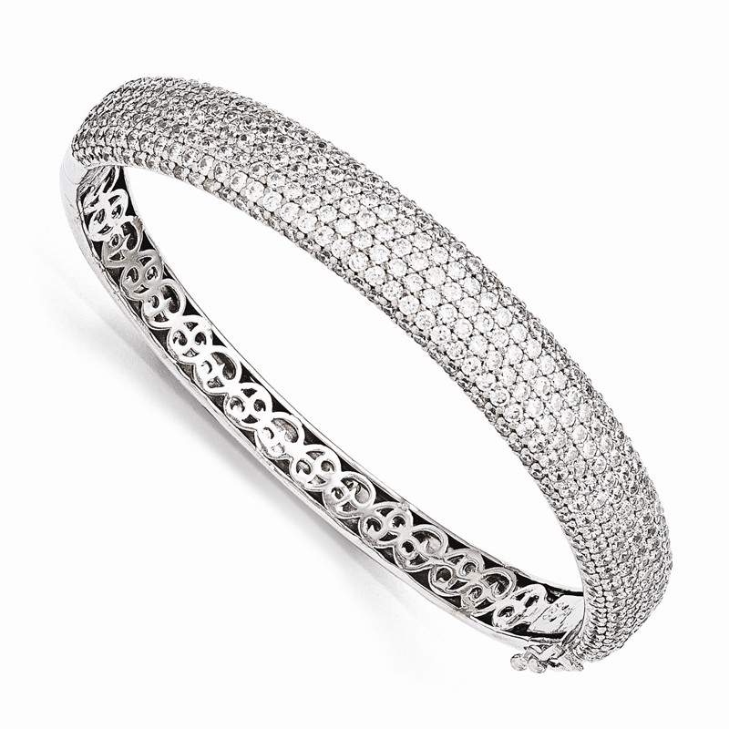 Sterling Silver Cz Hinged Bangle