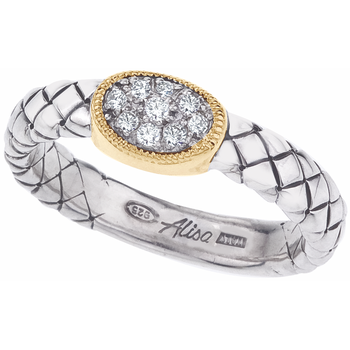 VHR 1235 D Sterling Traversa Band Ring, Yellow Gold Oval Shape Pave' Diamond Station