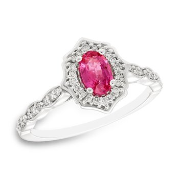 Vintage-inspired white gold, genuine ruby and diamond fashion ring