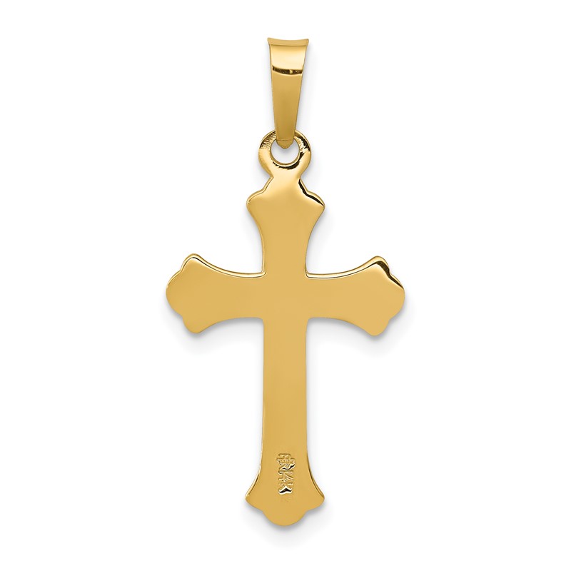 Polished 14k Yellow Gold Fleur de Lis Cross Charm Pendant Necklace