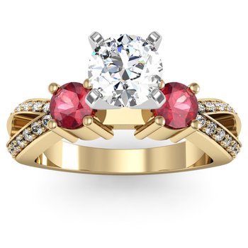 Ruby Accented Pave Diamond Engagement Ring