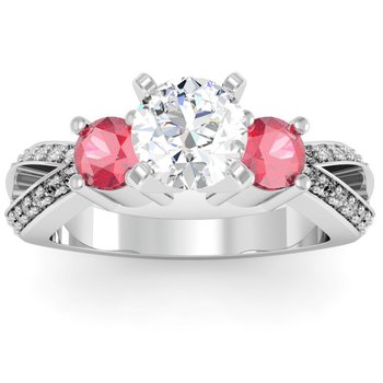 Ruby Accented Pave Diamond Engagement Ring