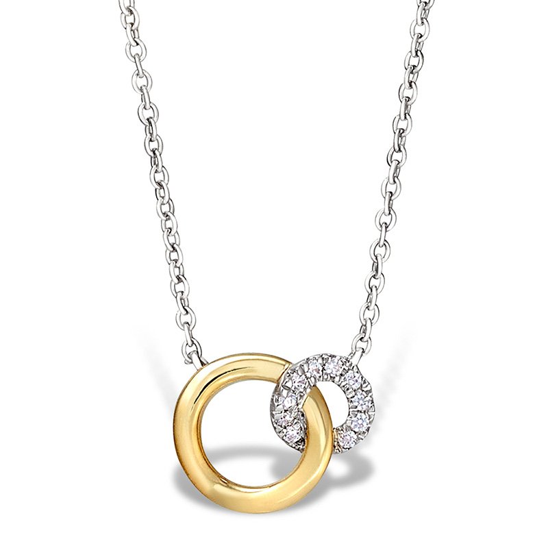 Two-tone gold linked circles diamond necklace