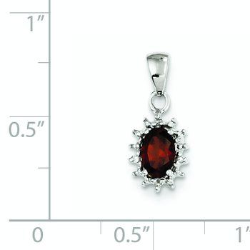 Sterling Silver Rhodium Garnet & Diamond Pendant