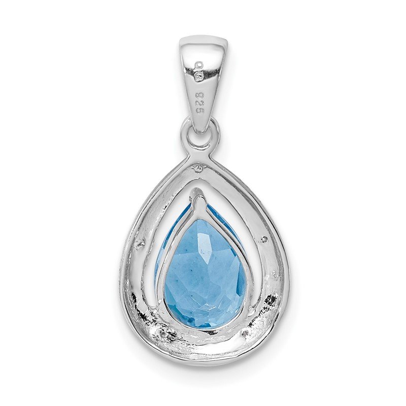 925 Silver Rhodium-plated Diamond & Light Blue Topaz Pendant 