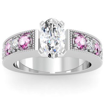 Milgrain Pave Diamond & Pink Sapphire Engagement Ring