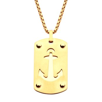 18K Gold IP Etched Anchor Dog Tag Pendant with Box Chain SSP17454GPNK