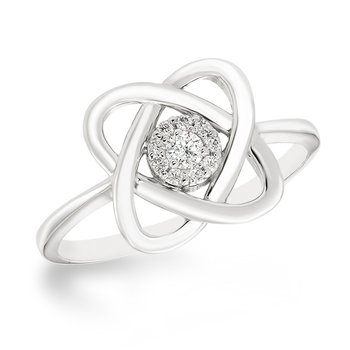 Sterling silver and diamond crossed hearts ring