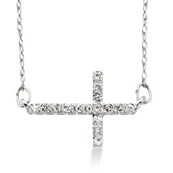 White gold sideways diamond cross pendant