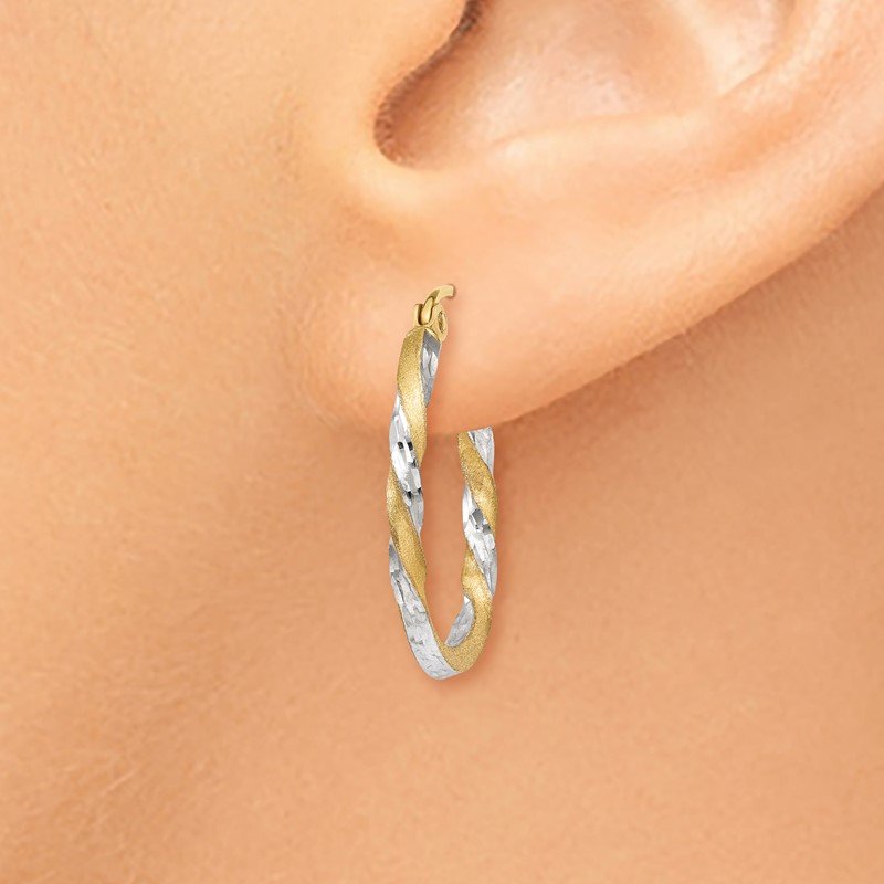 26 x 26 mm TWJC 14k REAL Tri Color Gold 3mm Diamond Cut Hoop Earrings 