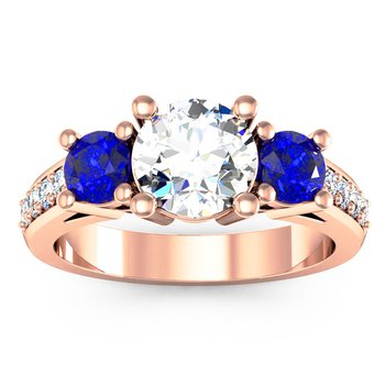 Three Stone Blue Sapphire Pave set Diamond Ring