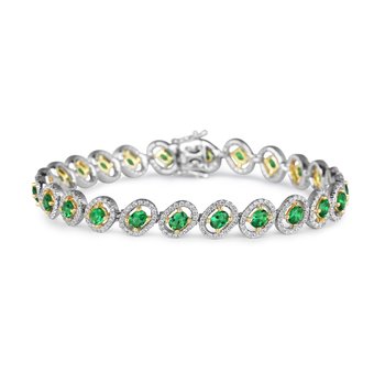 Oval Halo Emerald and Diamond Bracelet