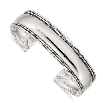 Sterling Silver 14.5mm Antiqued Cuff Bangle Bracelet