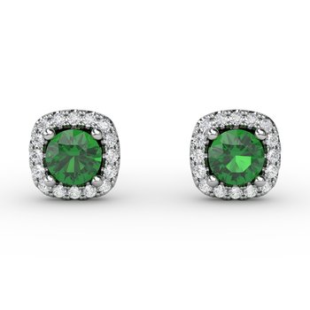 Cushion Cut Emerald Stud Earrings