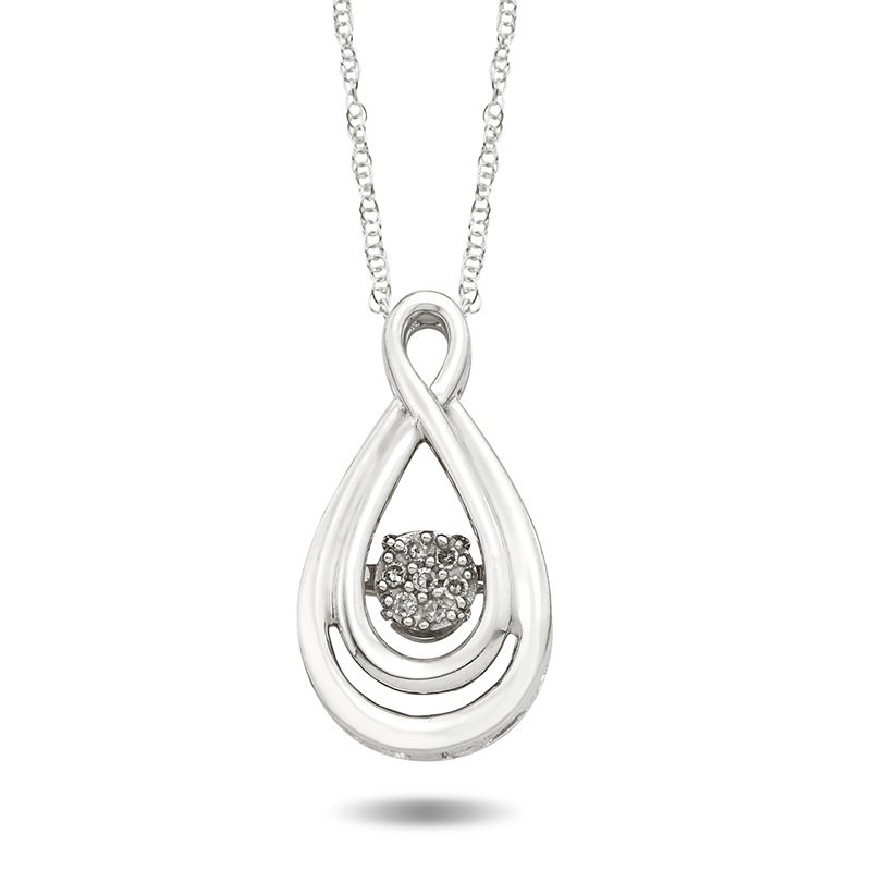 Sterling silver ribbon pendant with twinkling diamond grouping