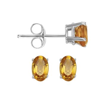 Oval Prong Set Citrine Studs in 14K White Gold 