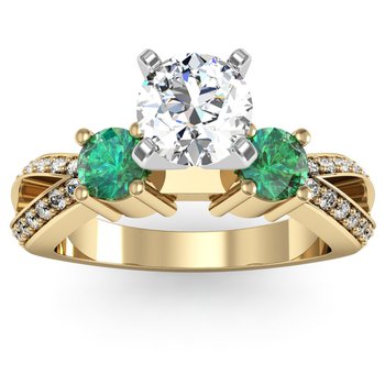 Emerald Accented Pave Diamond Engagement Ring