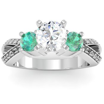 Emerald Accented Pave Diamond Engagement Ring