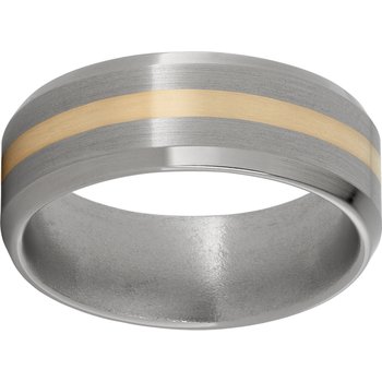 Titanium Beveled Edge Band with a 2mm 14K Yellow Gold Inlay and Satin Finish