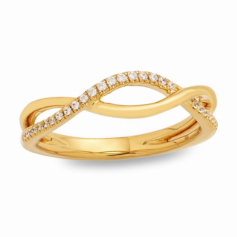 Yellow gold, curved diamond stackable band with split shank