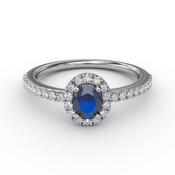 Classic Halo Sapphire and Diamond Ring