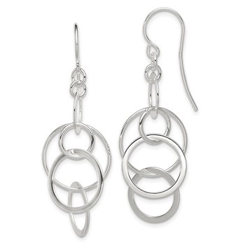 Sterling Silver Polished Circles Shepherd Hook Earrings