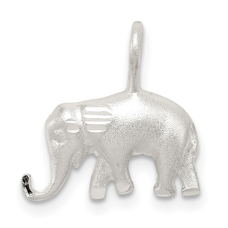 Sterling Silver Satin Diamond-cut Elephant Pendant