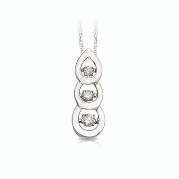 White gold, 3-teardrop pendant with twinkling diamonds
