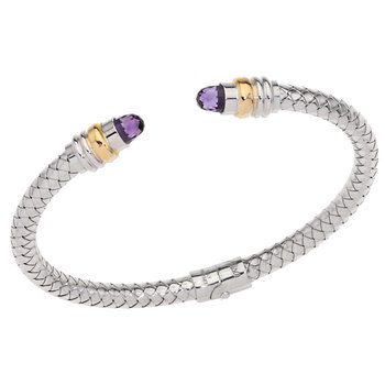 VHB 416 FA Faceted Amethyst cabochons Sterling Traversa Spring Cuff Bracelet, Yellow Gold Rondelles