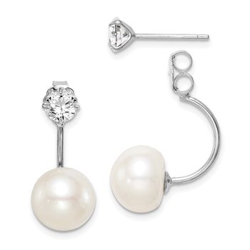 Jewel Tie 14k Yellow Gold 6-7mm White Button FWC Simulated Pearl Earring and Pendant Set 