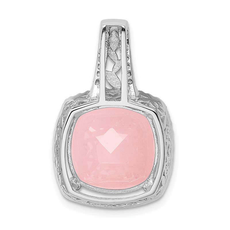Sterling Silver Rhodium-plated CZ and Milky Pink Glass Pendant 