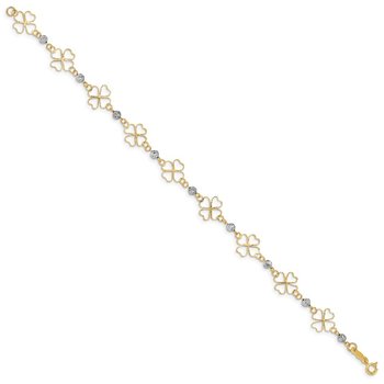 14k Two-tone Diamond-cut Open Clovers & Beads Bracelet