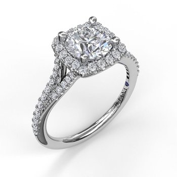 Classic Halo Engagement Ring with a Split Band