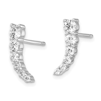 Sterling Silver RH-plated CZ Dangle Post Earrings