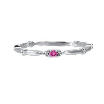 Pink Tourmaline Solitaire Antique Style Slender Stackable Band in 10k White Gold