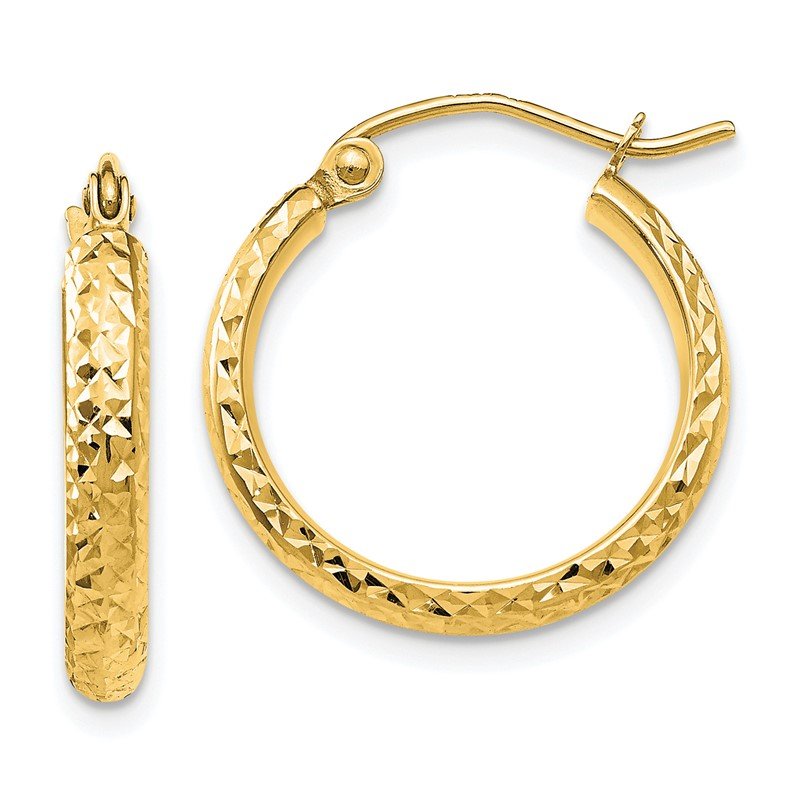 14k Yellow Gold Diamond Cut Oval Hollow Hoop Earrings 